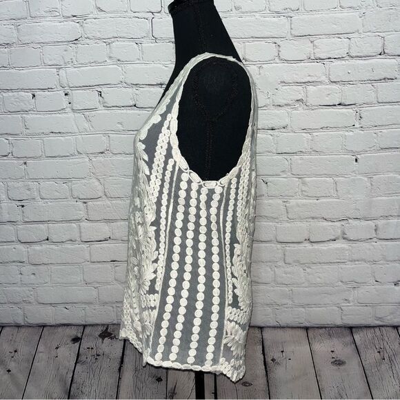 Vintage Y2K Capri Embroidered Lace Sheer Cami Tank Top Size Medium - Picture 4 of 13